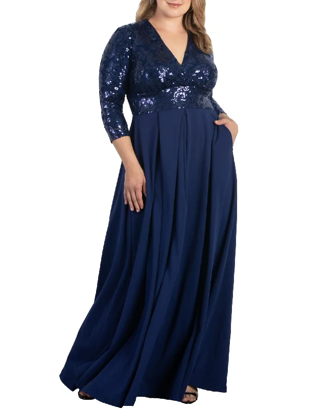 Buy Now Paris Pleated Sequin Gown | NOCTURNAL NAVY