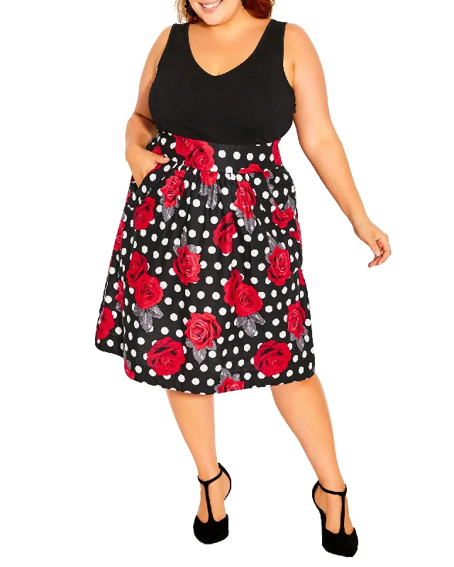 Best Deals Debbie Jean Polka Dot Floral Dress | Black / Red