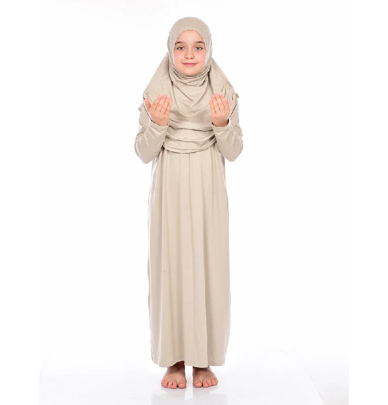 Discount Deals Modest Muslim Girl’s Practical One Piece Prayer Dress - Beige