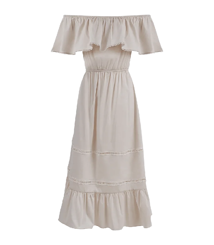 Online Only Chrysanthi Poplin Off Shoulder Long Dress