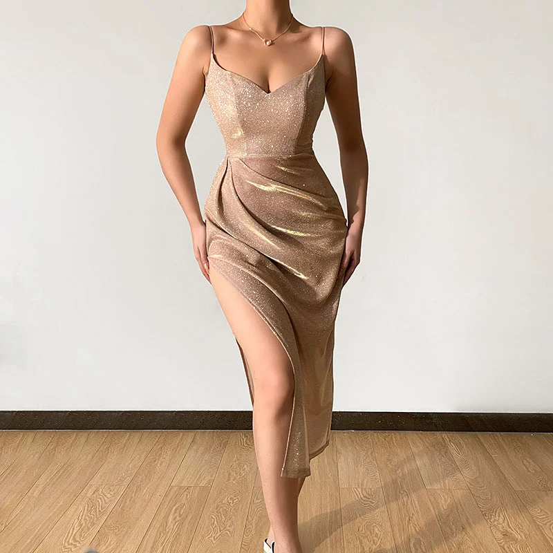 Big Discounts Shimmering Elegance Sultry Slit Camisole Maxi Dress
