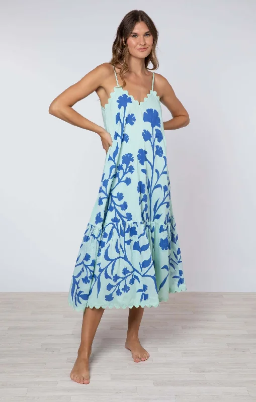 Don't Wait V-Neck Midi Dress Majorelle Print Aqua/Blue