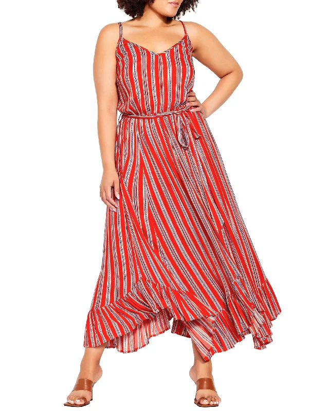 Price Slash Geneve Striped Candy Maxi Dress | Red / White