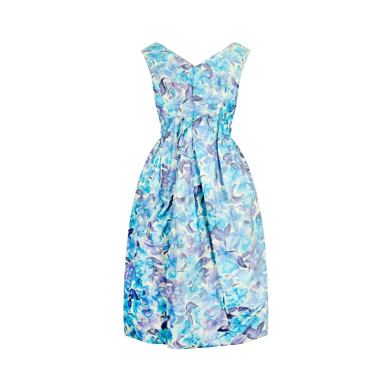Daily Deals 1960s Koupy Couture Blue Floral Silk Dress
