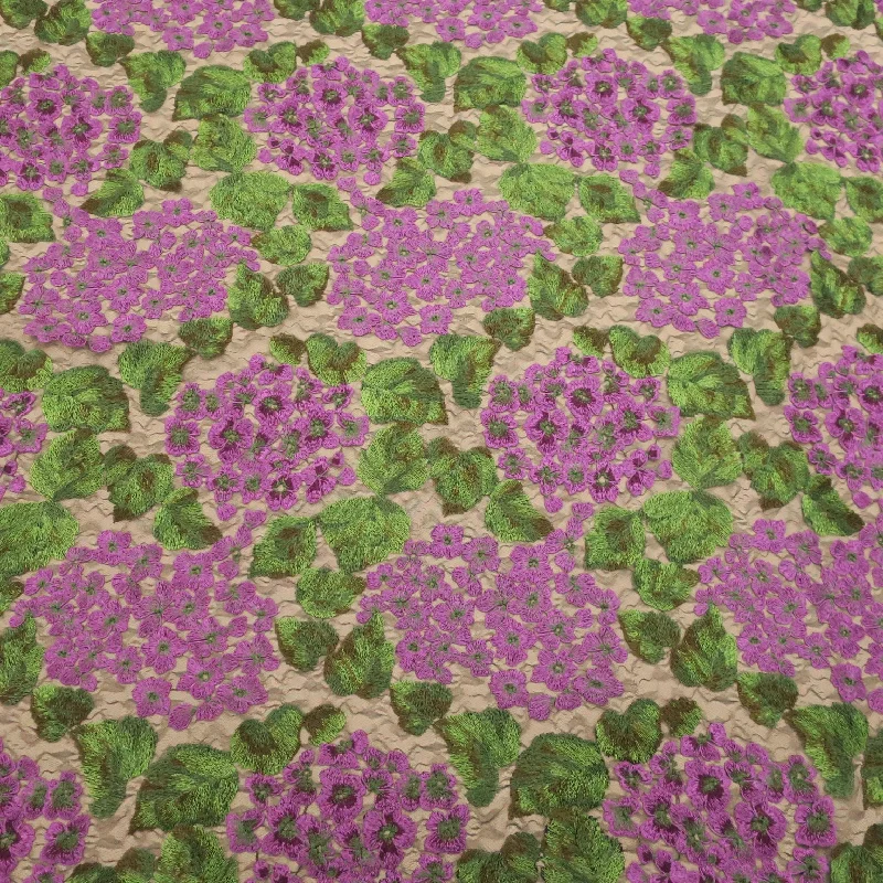 Online Exclusive Black, Fuchsia and Green Floral Embroidered Tulle Fabric