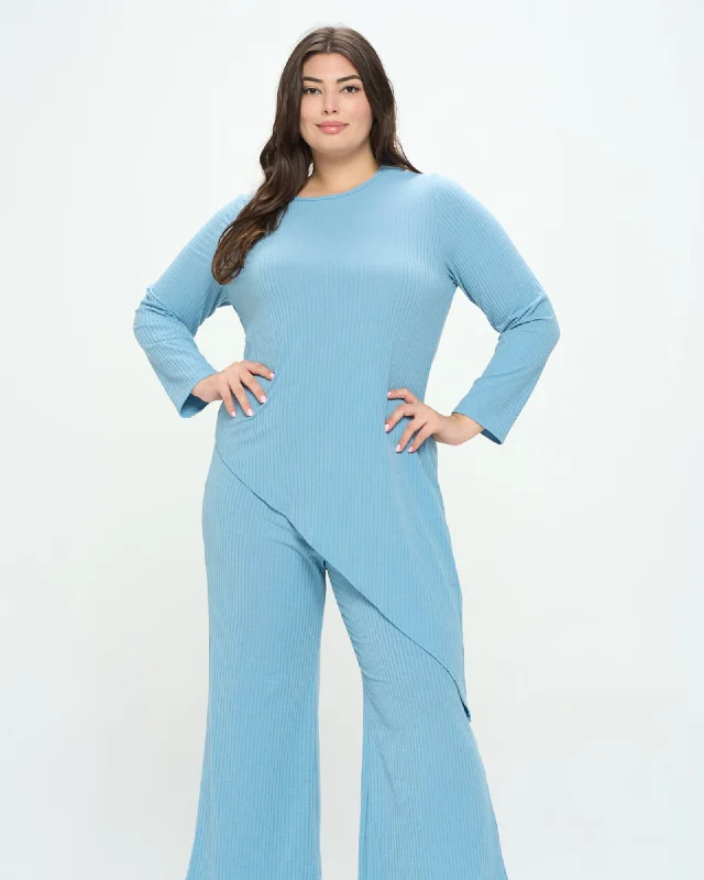 Massive Deals Asymmetrical Rib Loungewear Set | Denim