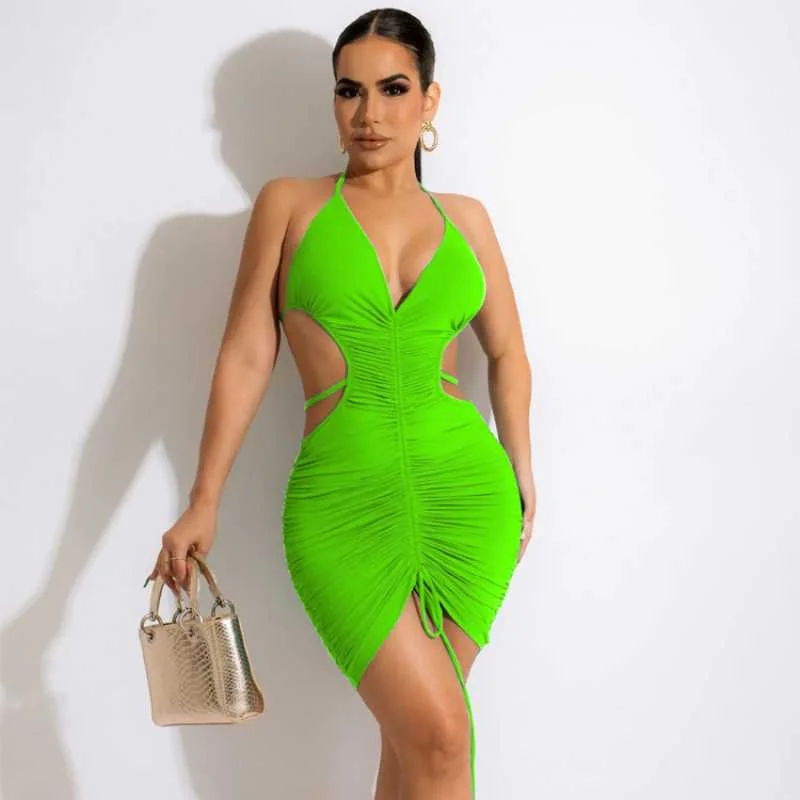 Unbeatable Prices Lace Up Neck Hanging Low Cut Deep V Sexy Nightclub Buttock Wrap Dress