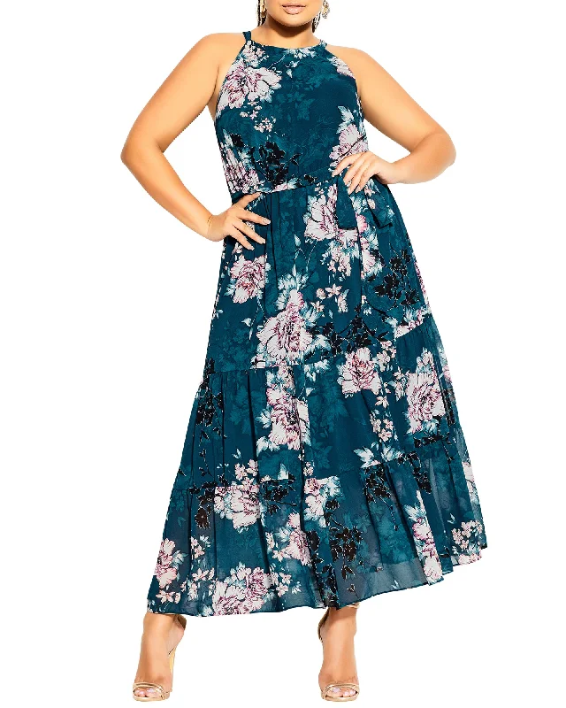 YEAR-End Sale Adi Halter Maxi Dress | Teal / Pink