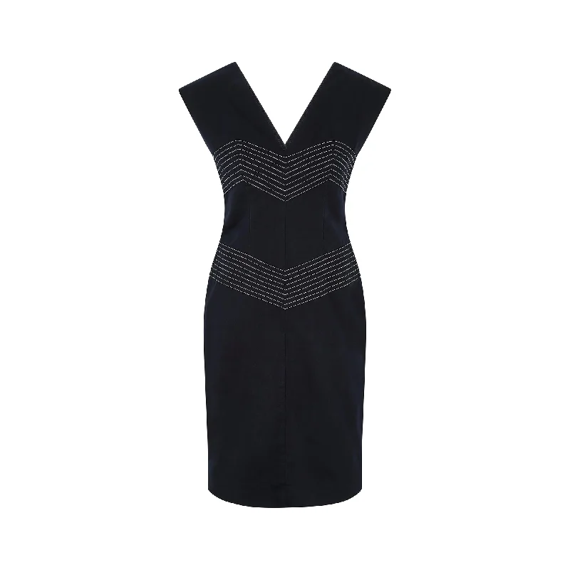 Low Prices 2000s Thierry Mugler Couture Navy Cotton Chevron Dress