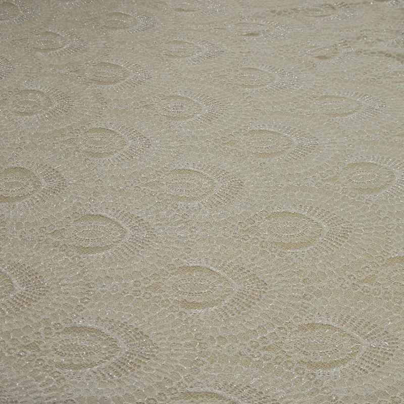 Online Exclusive Off White Floral Embroidered Beaded Double-Scalloped Lace