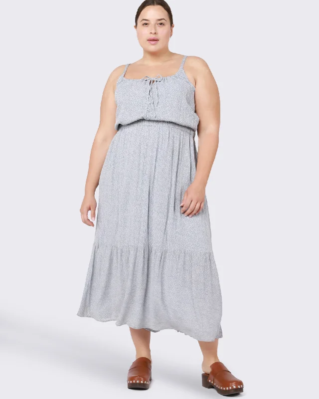 Stock Clearance Valentina Tie Front Tiered Maxi Dress | Ivory / Light Blue