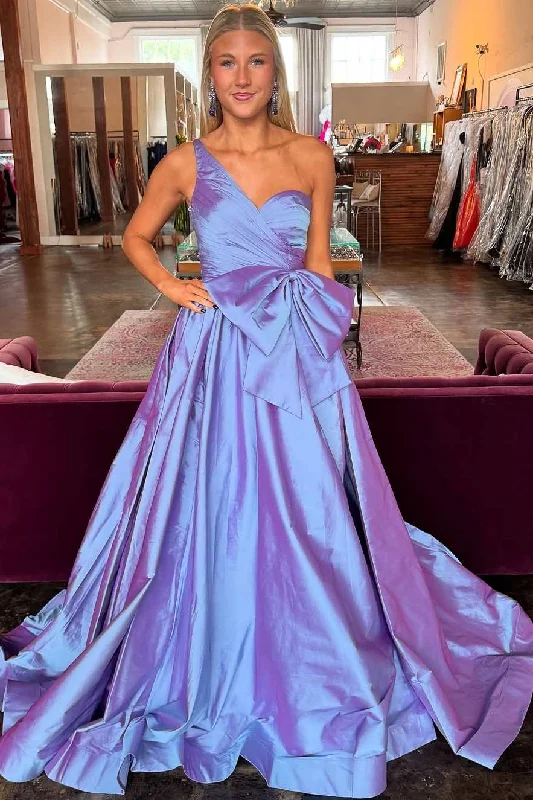 Final Markdown One Shoulder A-Line Empire-Waist Sleeveless Satin Pleated Prom Dress with Bow Final Markdown One Shoulder A-Line Empire-Waist Sleeveless Satin Pleated Prom Dress with Bow