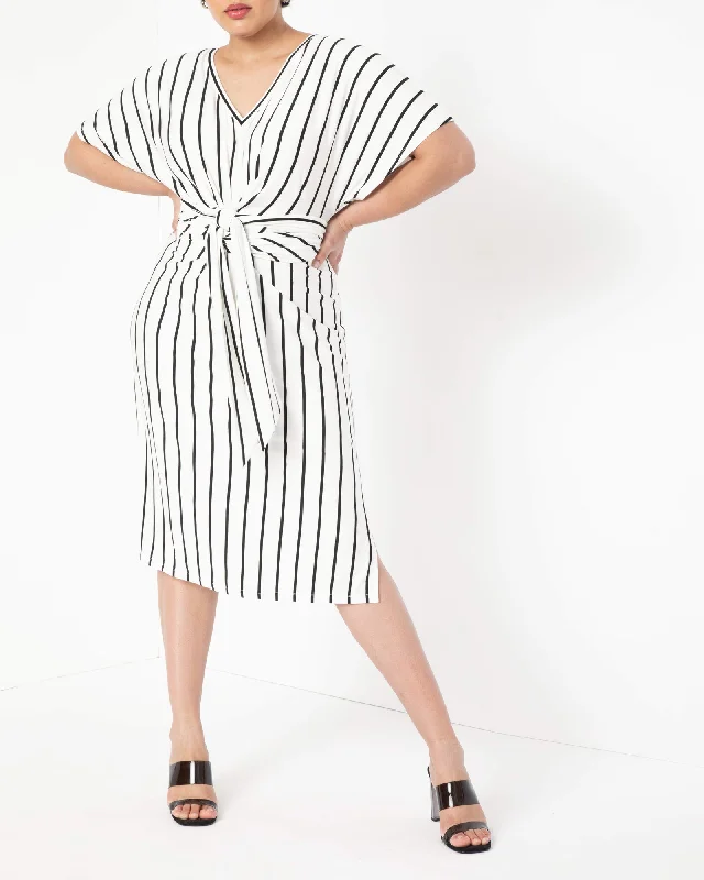 Referral Discount Yuna Striped Tie Front Dress | Black / White