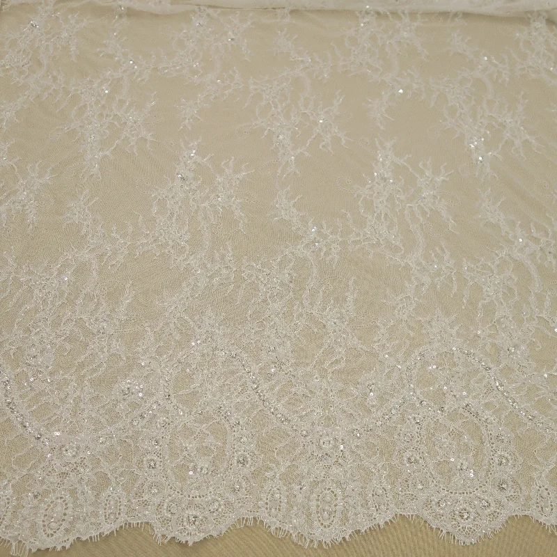 Loyalty Reward Off White Floral Embroidered Beaded Double-Scalloped Lace