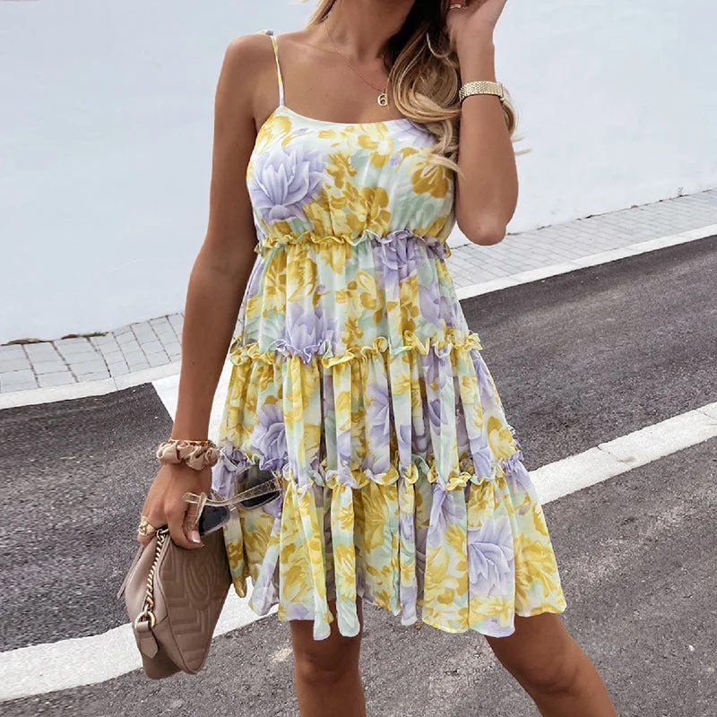 Buy More, Save More Spring/Summer Sexy Printed Spaghetti Strap Chiffon Dress