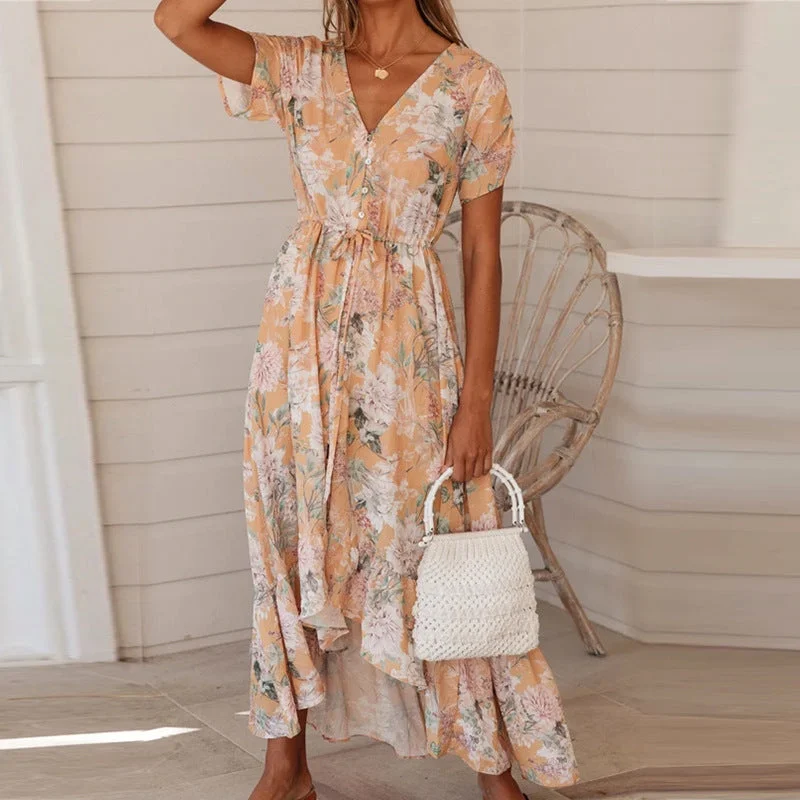 Take Advantage Fashionable V-Neck Button-Front Printed Dress