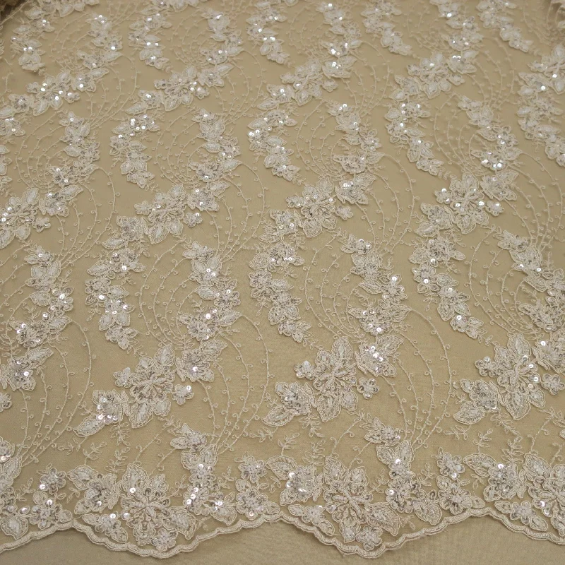 Savings Galore Ecru and Nude Embroidered Sequins Floral Lace