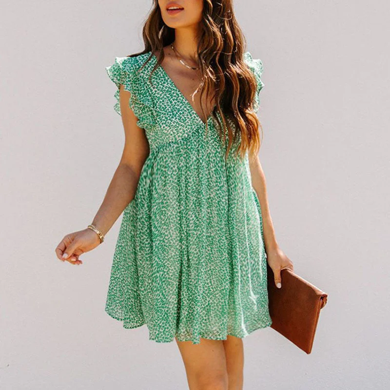 Instant Savings V-Neck Printed Chiffon Maxi Dress