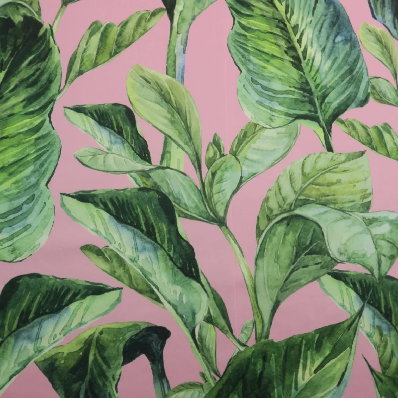 Must-Have Deals Green Floral on Pink Background Printed Polyester Mikado Fabric