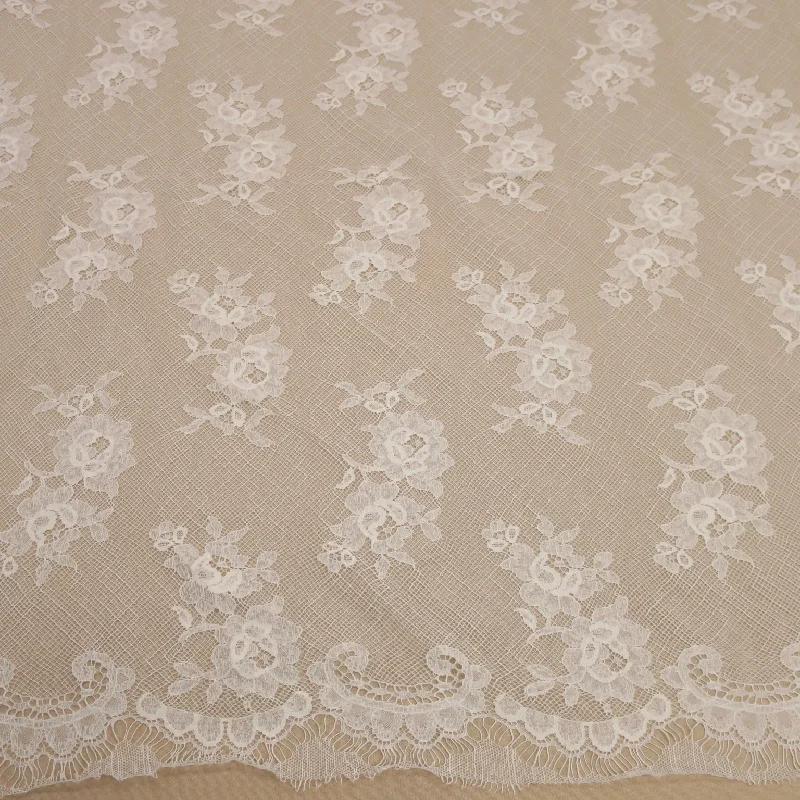 Low Prices Ivory Floral Embroidered Double Scalloped Lace