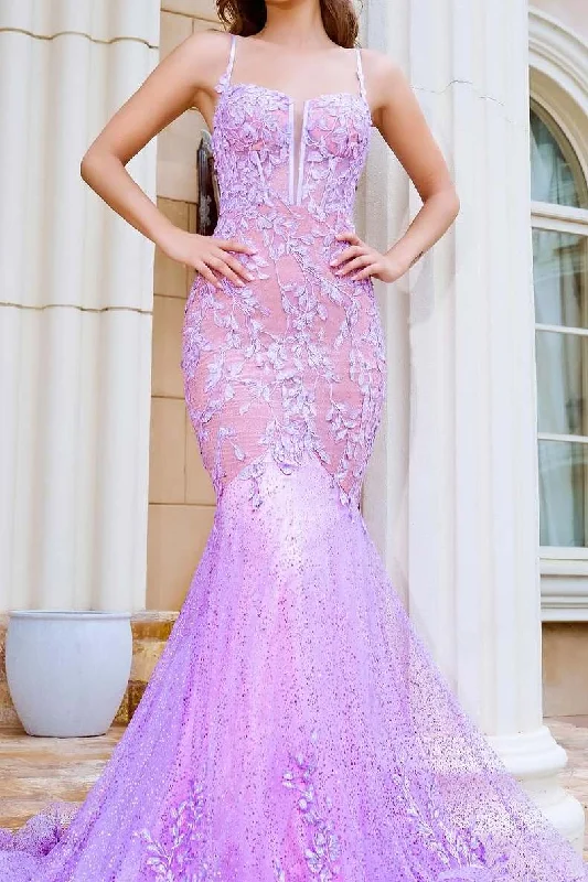 Deal of the Week Mermaid V-Neck Spaghetti Straps Lace Appliques Long Prom Dress