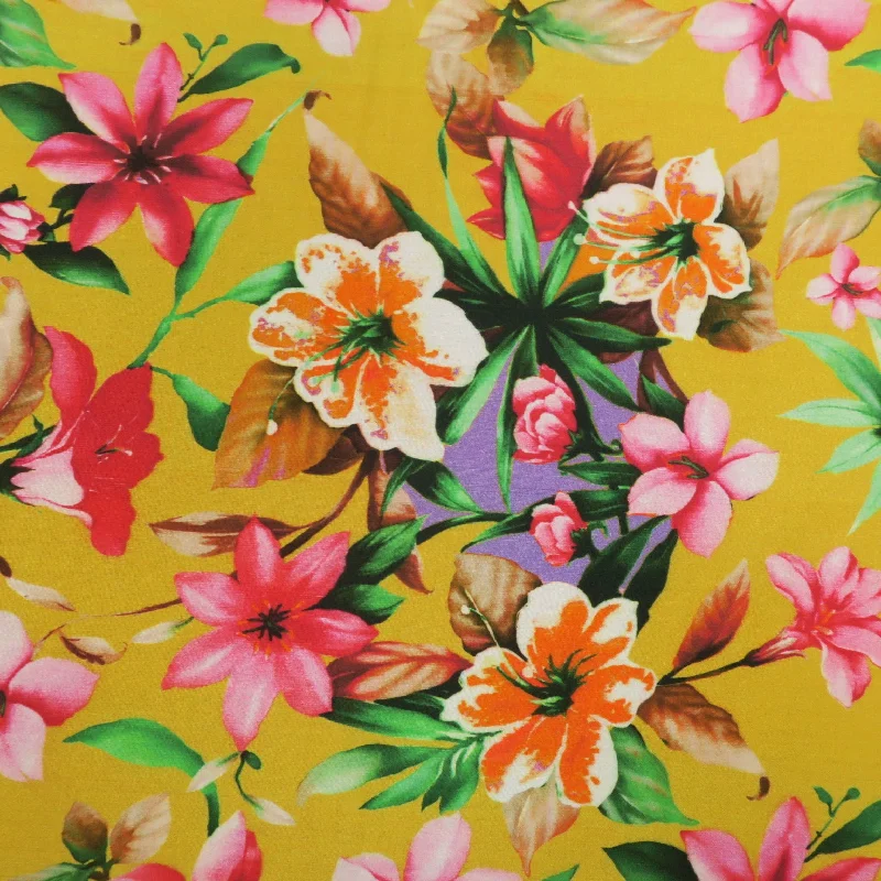 Price Break Multicolor Jamine on Yellow Ground Floral Printed Cotton Pierre Cardin