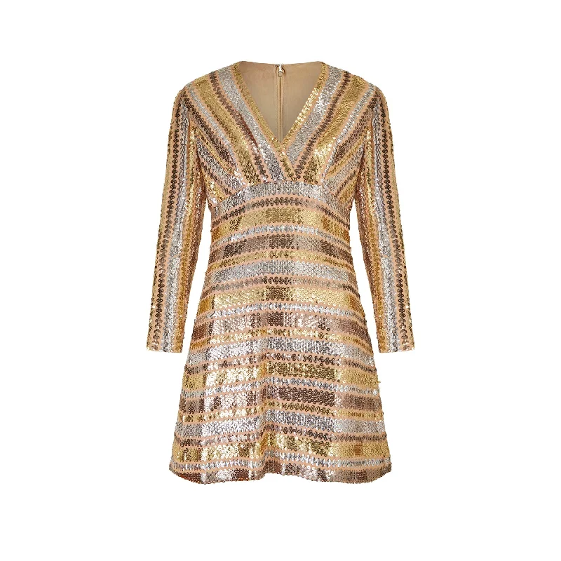 Lowest Prices 1970s Gold and Silver Sequinned Mod Dress