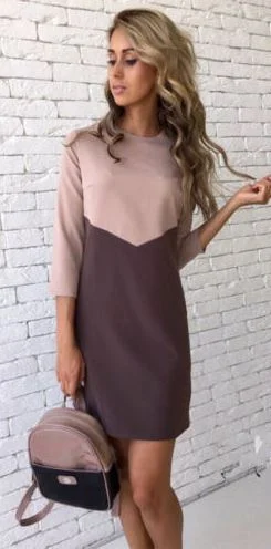 Exclusive Preview Women's Autumn/Winter Casual O-Neck Patchwork Mini Dress