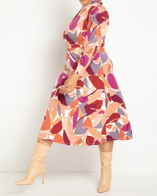 Season Finale Sale Erin Mod Printed Midi Dress | Tan / Magenta
