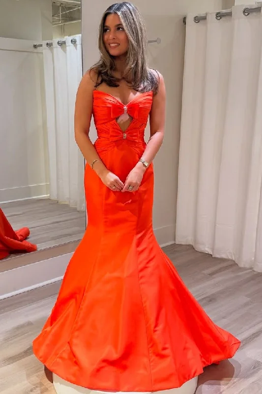 Daily Deals Mermaid Strapless Bows Sleeveless Pleated Long Prom Dress
