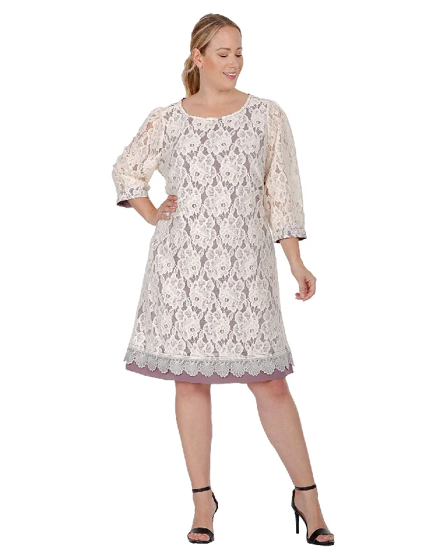Bargain Bin Marina Lace Boat Neck Midi Dress | Beige