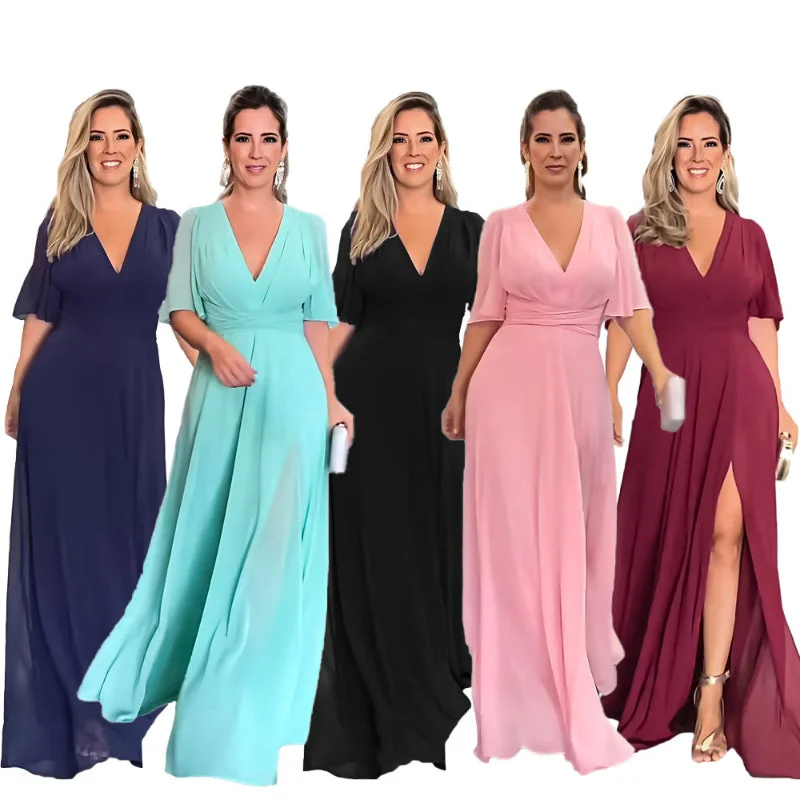 Loyalty Reward Chiffon Fashionable Split V-neck Maxi Dress