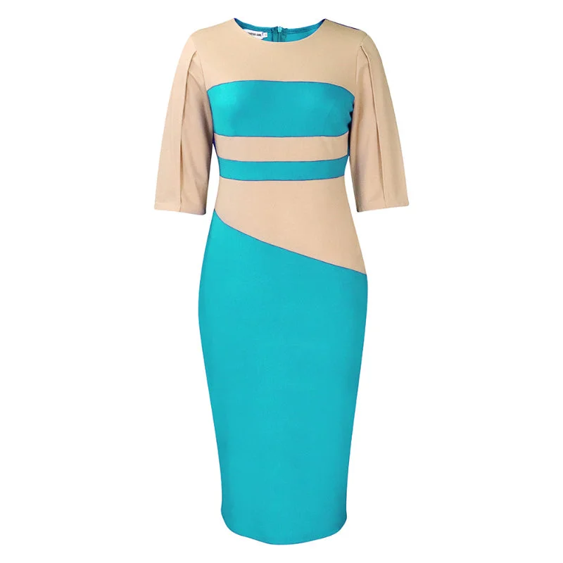 Deal Explosion Cap Sleeves Chic Color-block Bodycon Dress