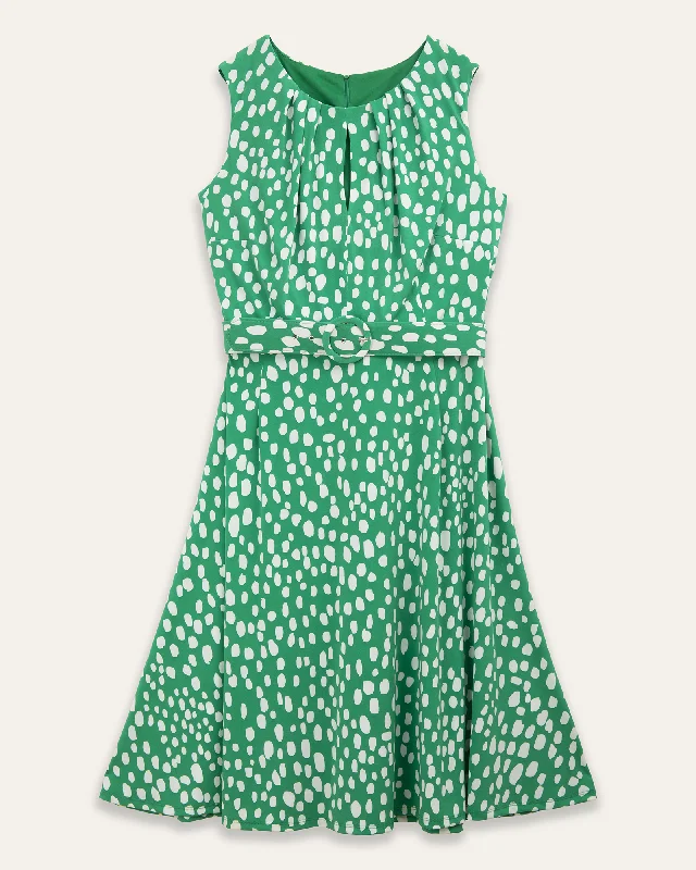 Take Advantage Cora Polka Dot Pleated Neck Midi Dress | GREEN/SW
