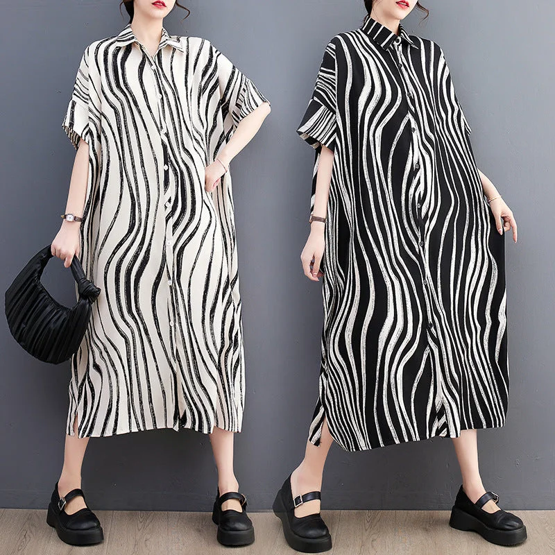 Today's Special Summer New Arrival Zebra Print Loose Fit Shirt Dress