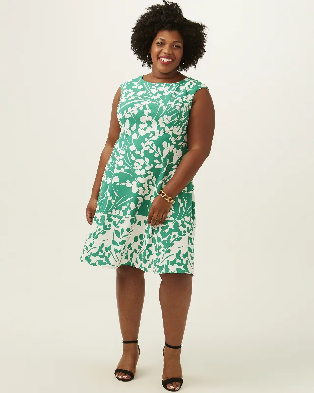New Deals Ava Floral Print Fit and Flare Dress | Kelly Green / White