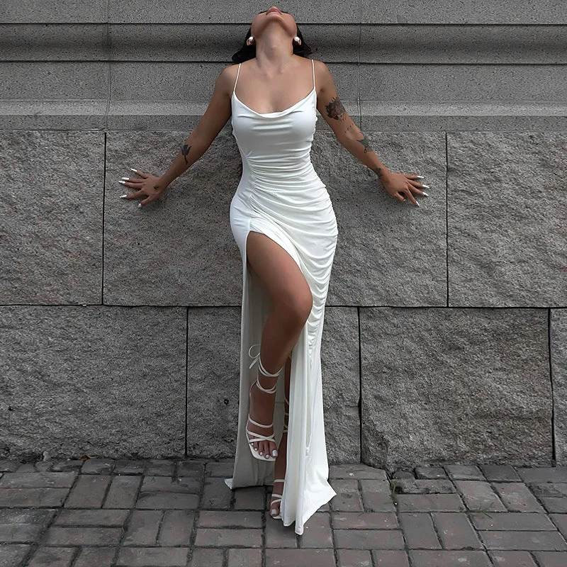 Epic Deals Side Slit Clean Color High-waisted French Style Dress