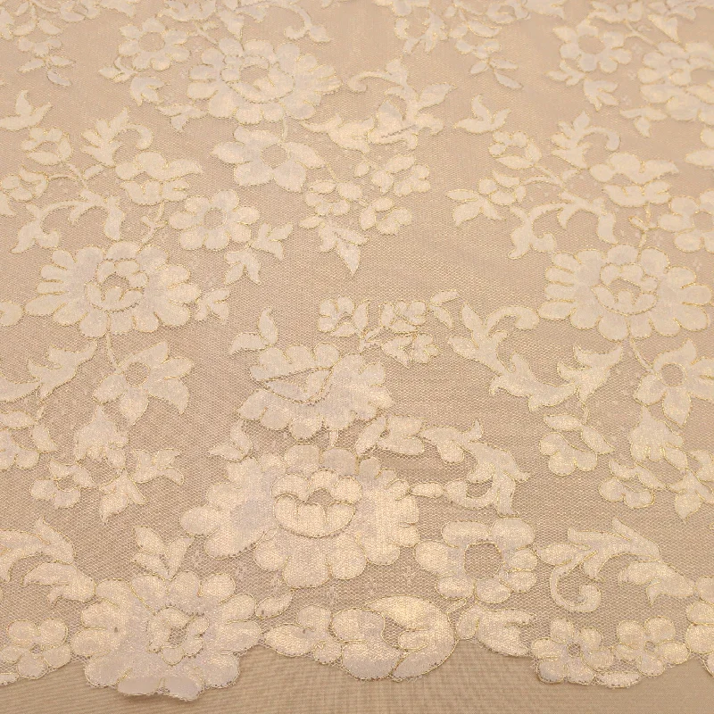 Bargain Prices Ivory and Gold Floral Embroidered Tulle Lace