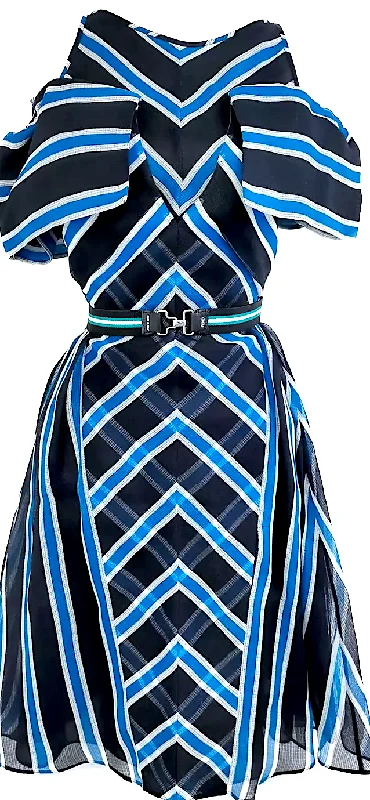Markdown Madness Fendi Italy. Blue Chevron Pattern Collection Cotton, Polyester, Polyurethane Dress