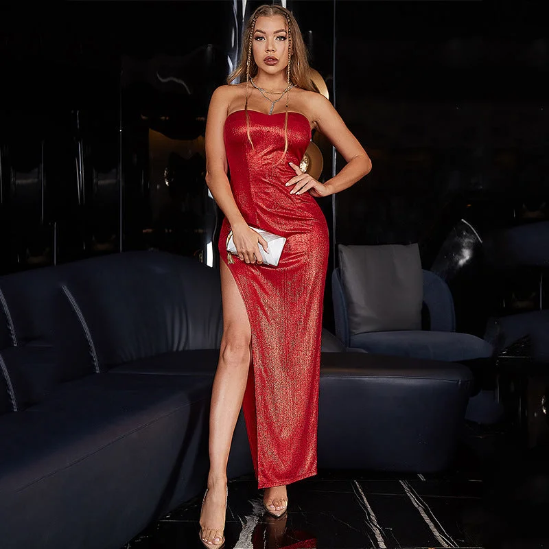 Special Savings Elegant Long Red Wrap Bustier Sensual Maxi Dress