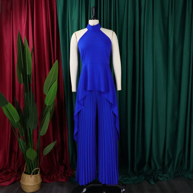 Deal Dash Back-Revealing Pleated Wide-Leg Pants Casual Dress
