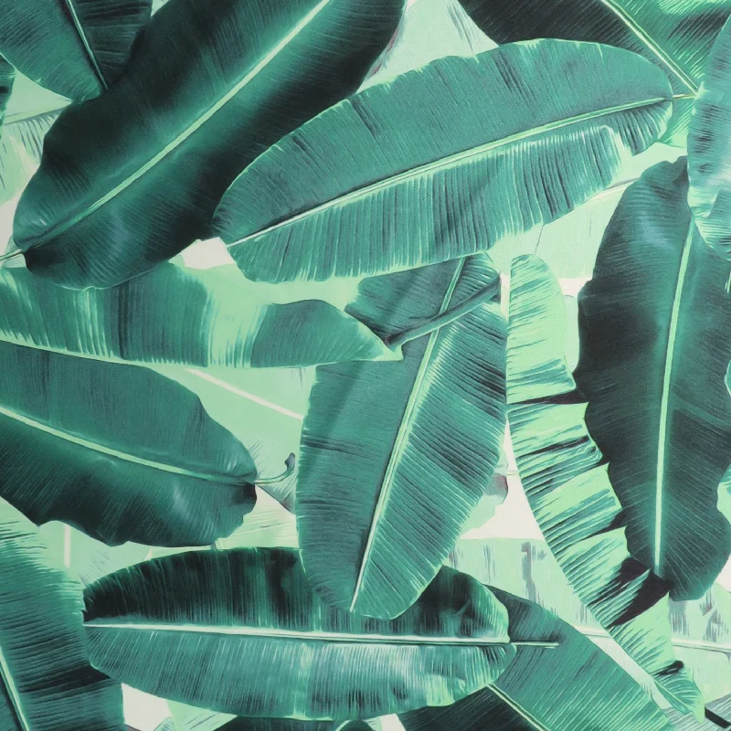 Act Fast Green Banana Leaves on White Background Printed Polyester Mikado Fabric