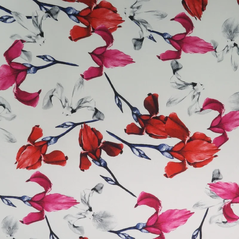 TIME-Limited Offer Red Floral on White Background Printed Polyester Mikado Fabric