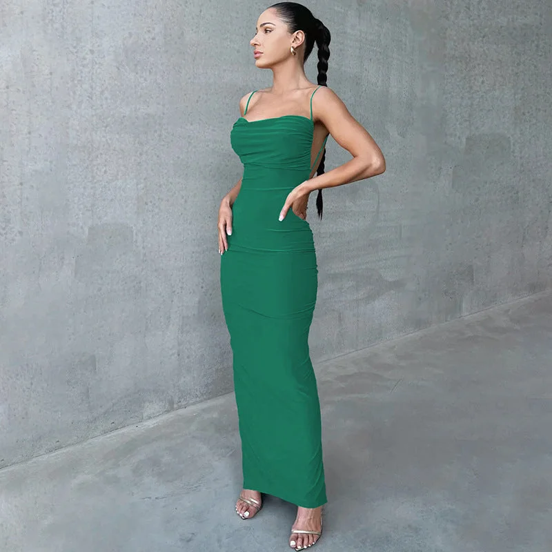 New Arrival Chic and Seductive Backless Pleated Cami Dress