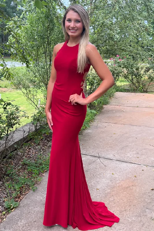 Holiday Sale Mermaid Scoop Neck Pleated Sleeveless Formal Prom Dress