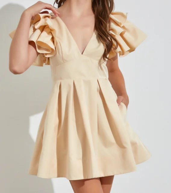 The Best Prices Beige A-Line Ruffle Swing Dress