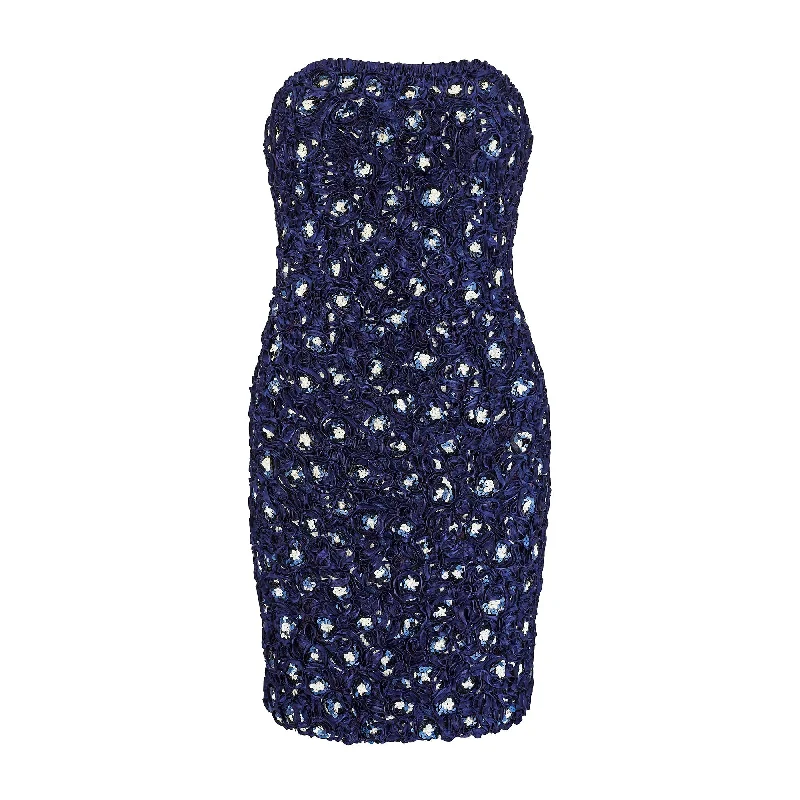 Special Offer 1990s Victor Costa Navy Ribbonwork and Sequin Mini Dress
