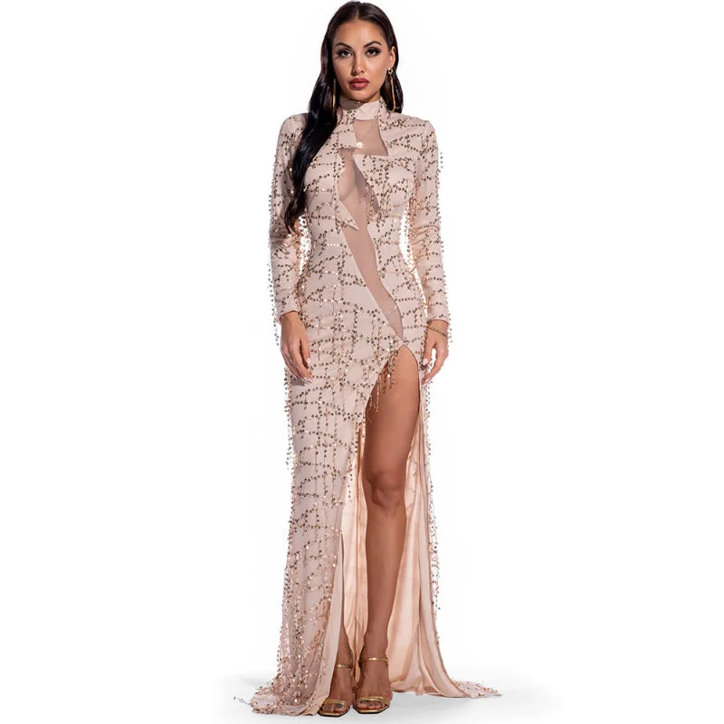 Limited Time Discount Sensational Vintage-Style Netted Long-sleeve Dress