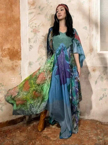 Limited Availability Fraise, reworked vintage hand painted scarf dress
