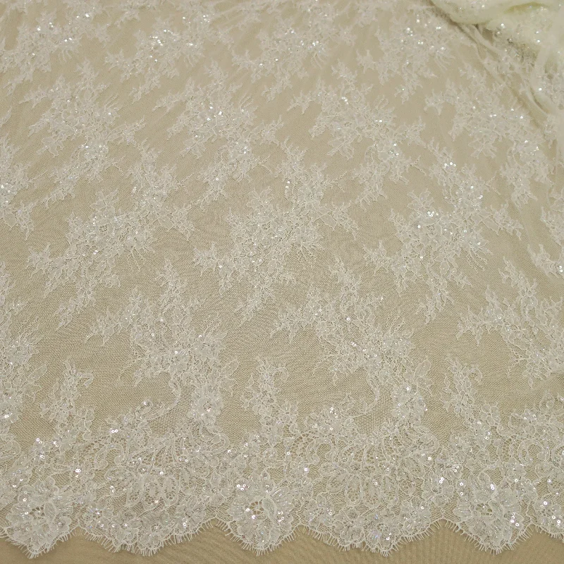 Year-End Sale Off White Floral Embroidered Beaded Double-Scalloped Lace